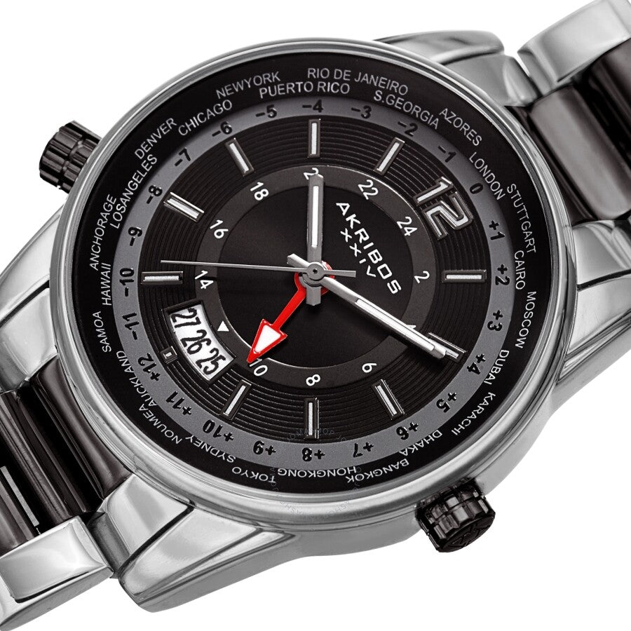 Akribos XXIV World Time Quartz Black Dial Men's Watch AK1021TTB - The Watches Men & Co #2