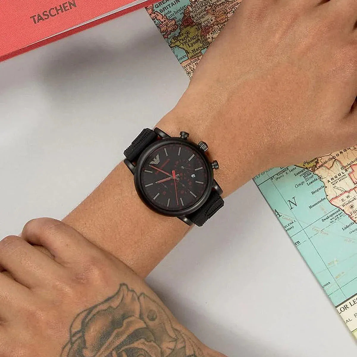 Emporio Armani Luigi Chronograph Black Dial Black Rubber Strap Watch - AR11024