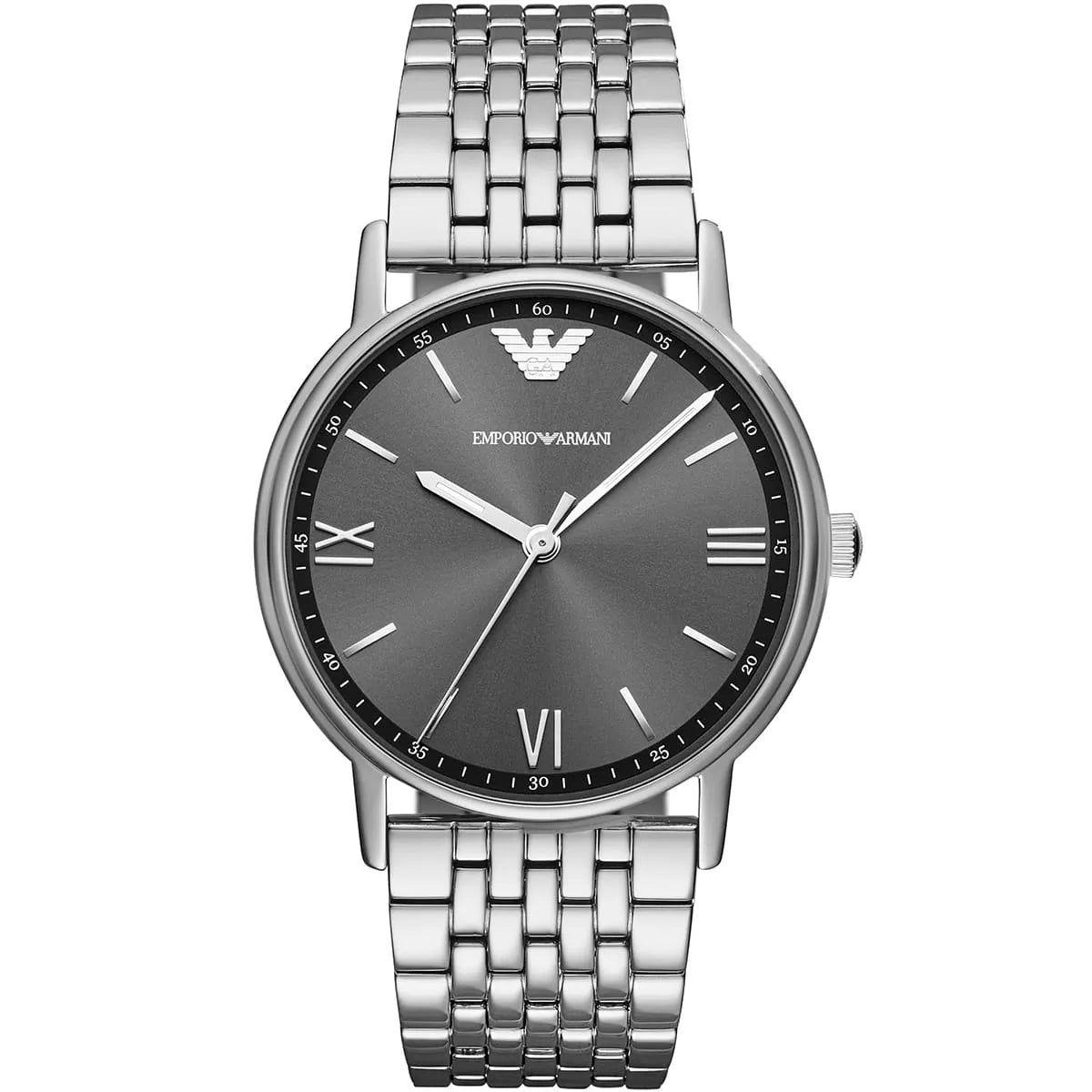 Emporio Armani Kappa Quartz Grey Dial Silver Mesh Bracelet Watch AR11068
