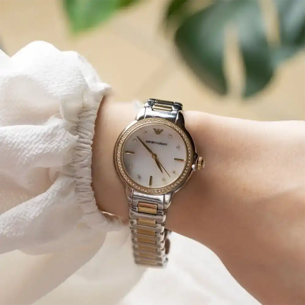 Emporio Armani Mia Quartz Mother of Pearl Dial Two Tone Steel Strap Women's Watch - AR11524