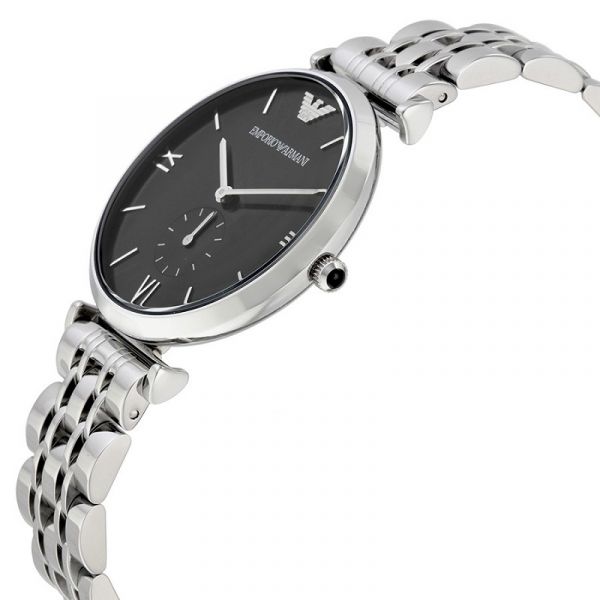 Emporio Armani Retro Black Dial Silver Watch AR1676