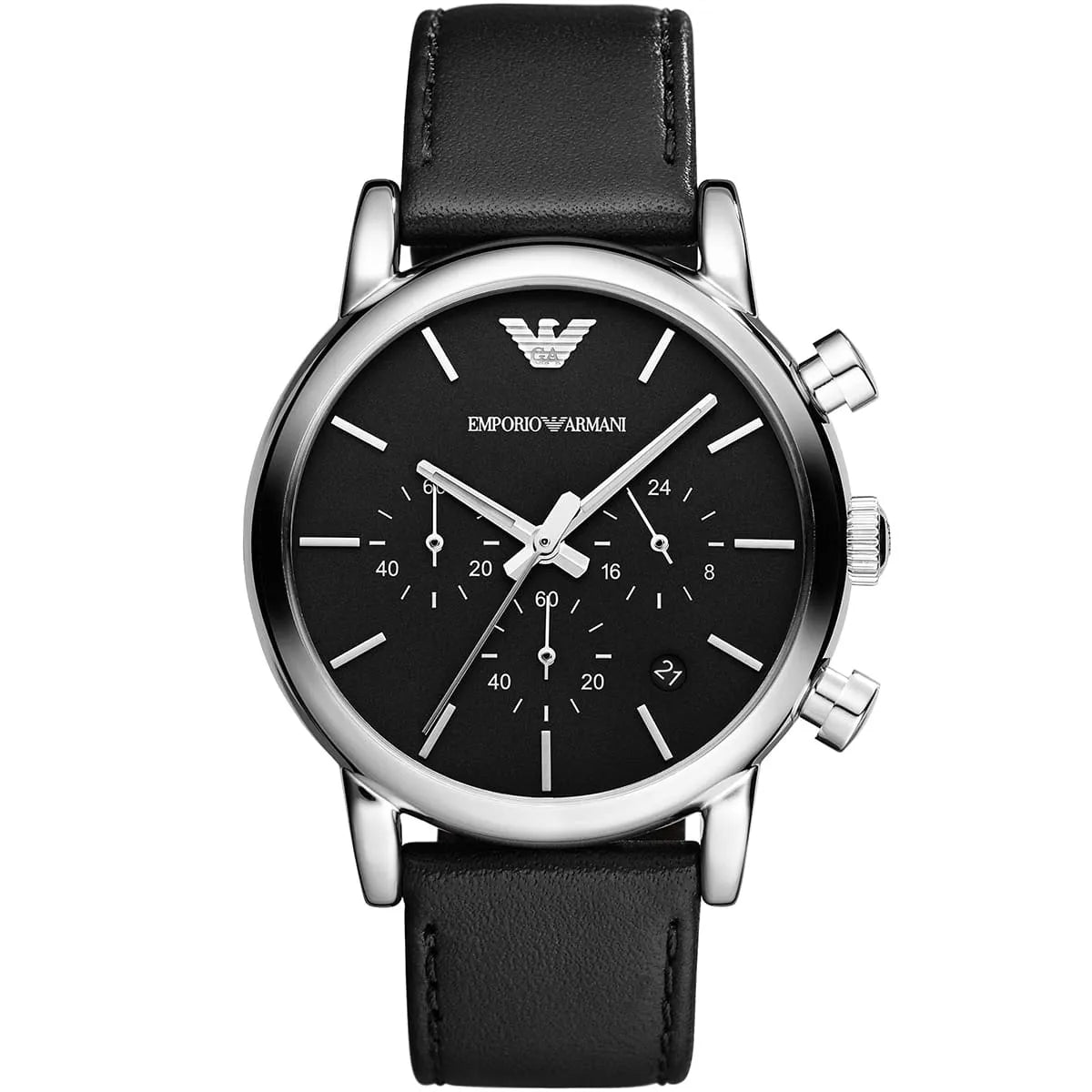 Emporio Armani Classic Chronograph Black Genuine Leather Watch - AR1733