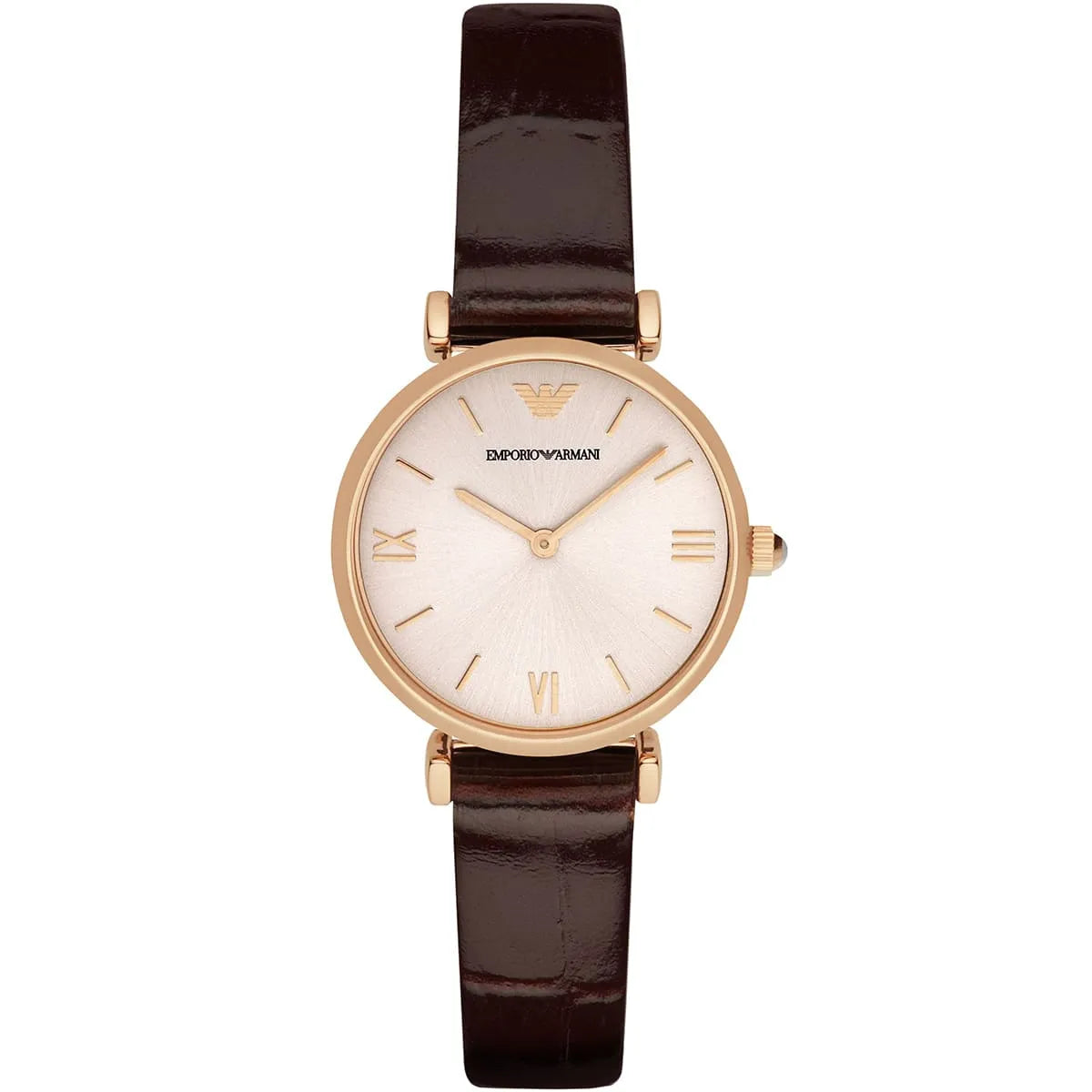 Emporio Armani Classic Quartz Pink Dial Brown Leather Strap Women's Watch - AR1911