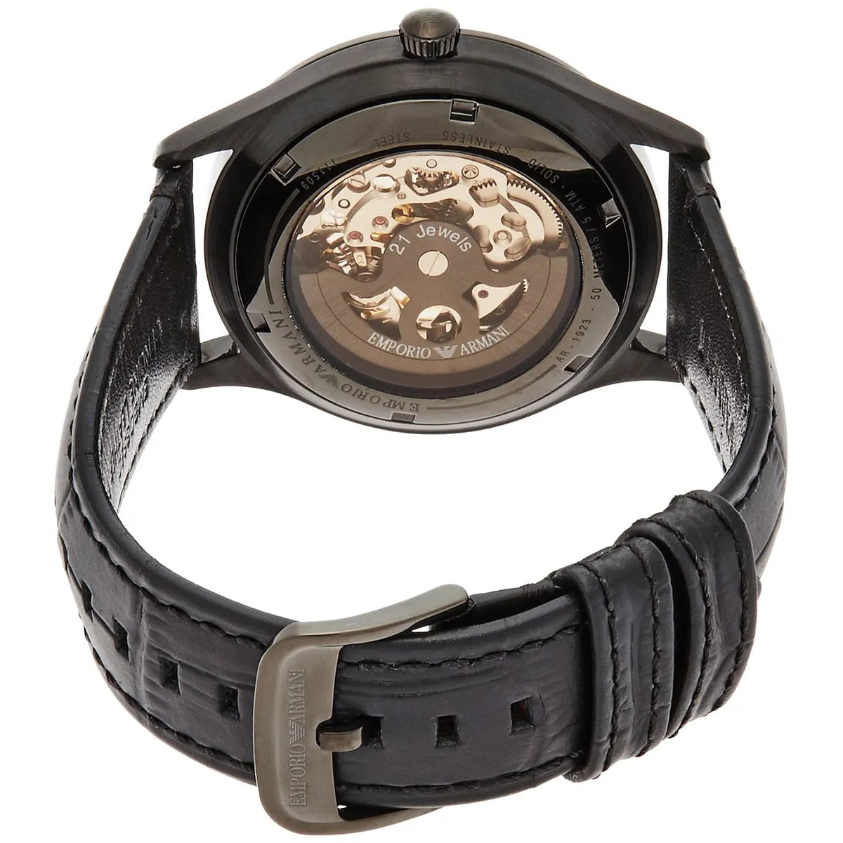 Emporio Armani Beta Meccanico Automatic Black Genuine Leather Watch - AR1923