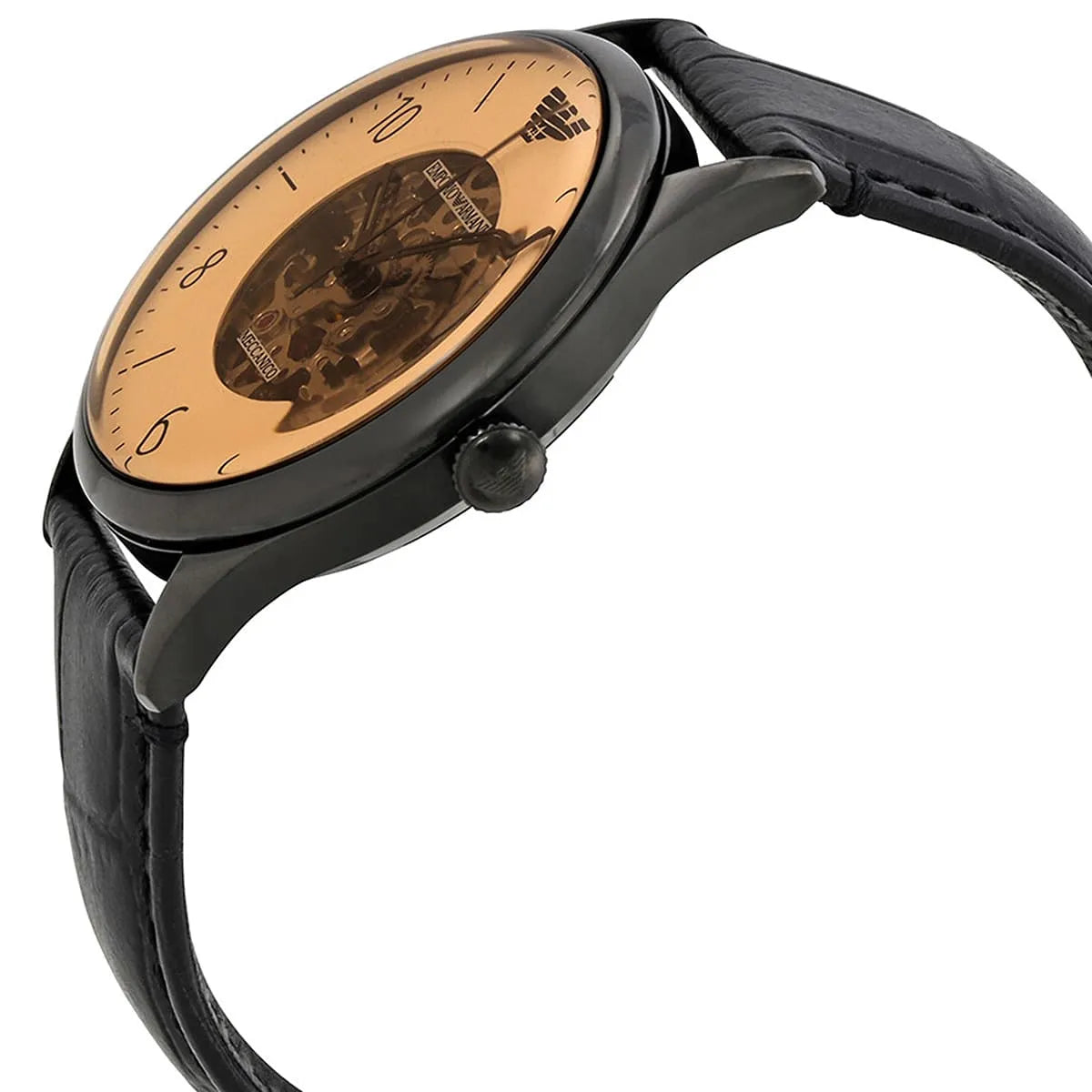 Emporio Armani Beta Meccanico Automatic Black Genuine Leather Watch - AR1923