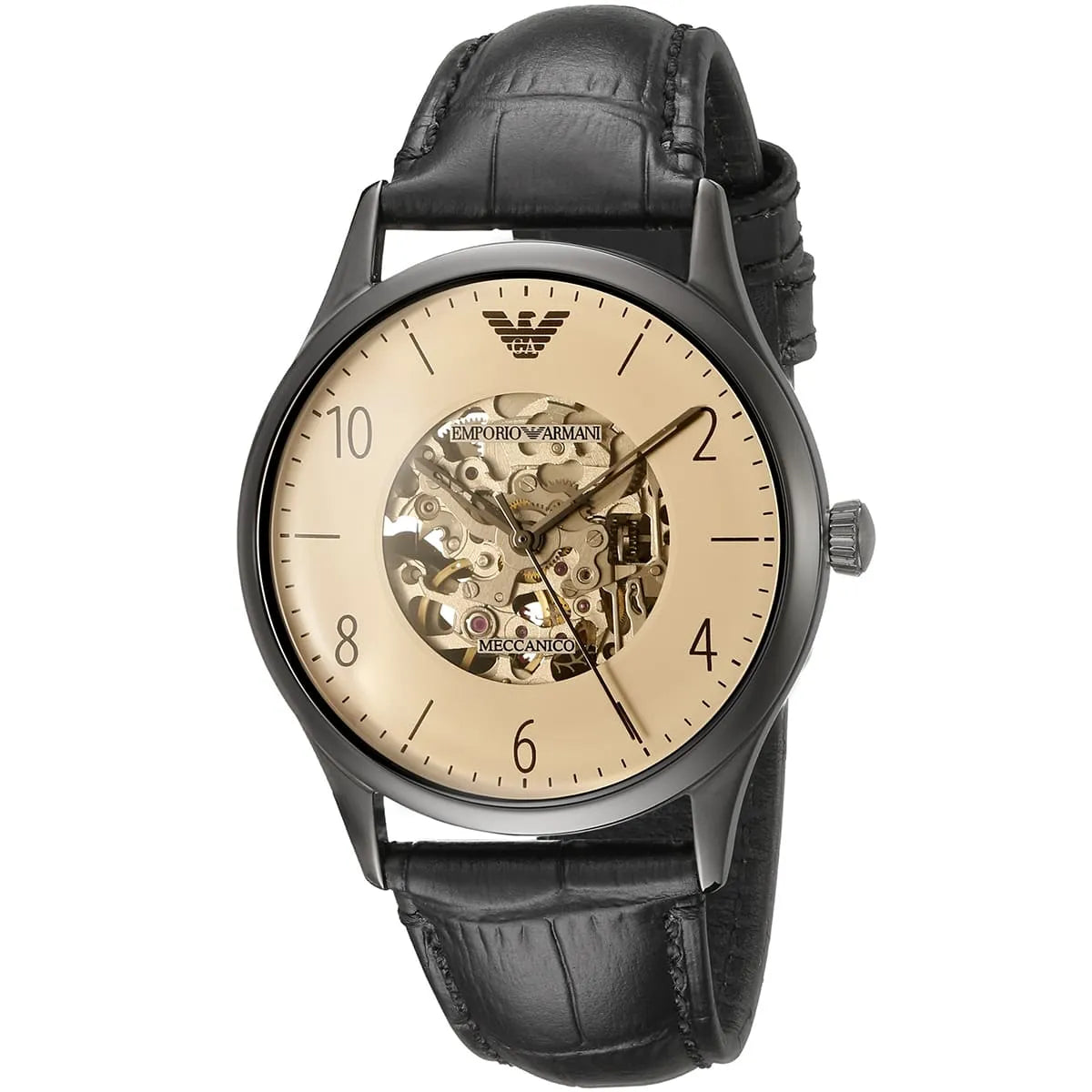 Emporio Armani Beta Meccanico Automatic Black Genuine Leather Watch - AR1923