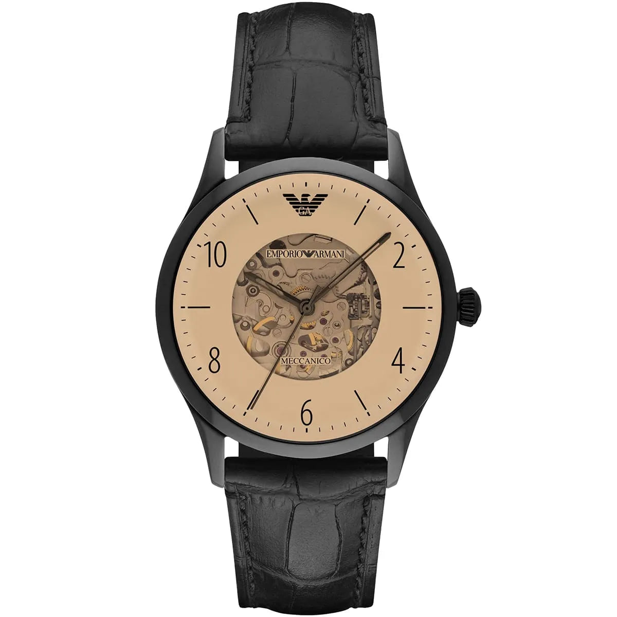 Emporio Armani Beta Meccanico Automatic Black Genuine Leather Watch - AR1923