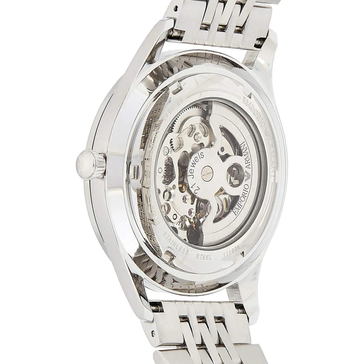 Emporio Armani Meccanico Skeleton Silver Dial Silver Steel Men's Watch AR1945
