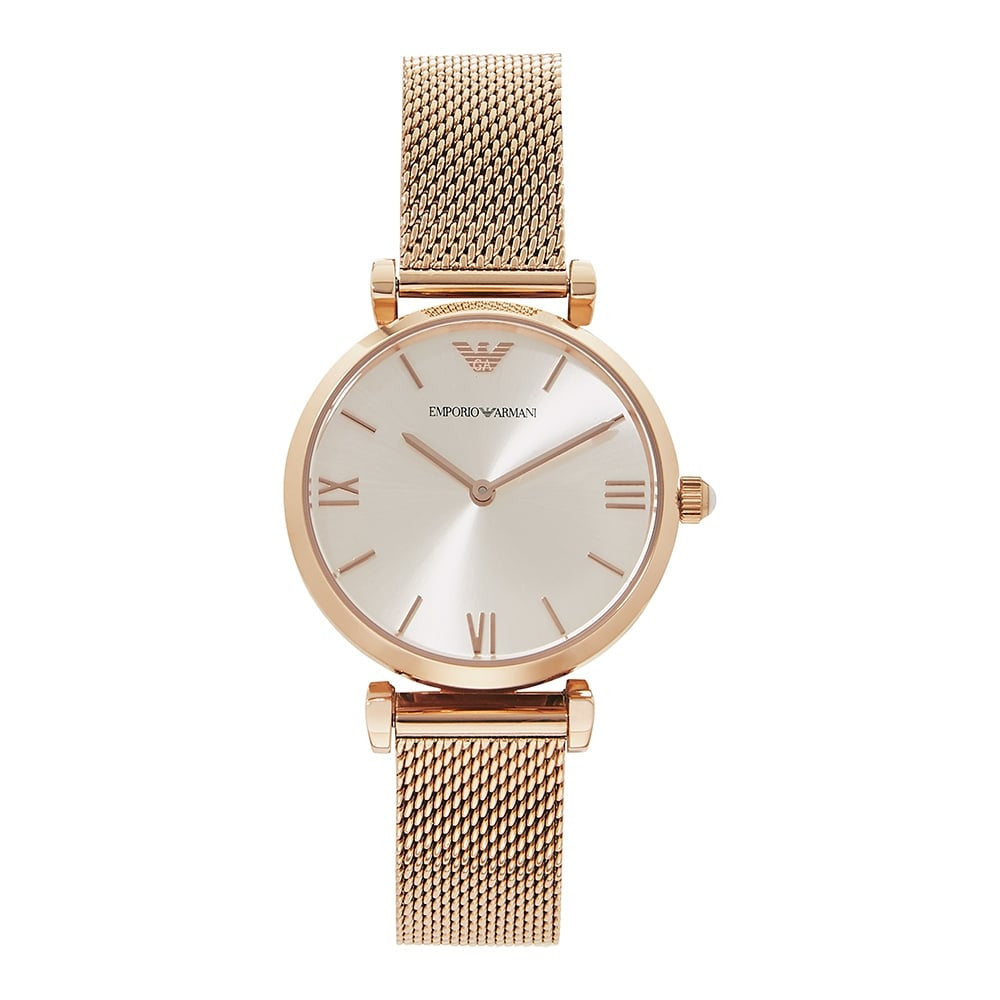 Emporio Armani Retro Silver Dial Rose Gold-tone Ladies Watch AR1956
