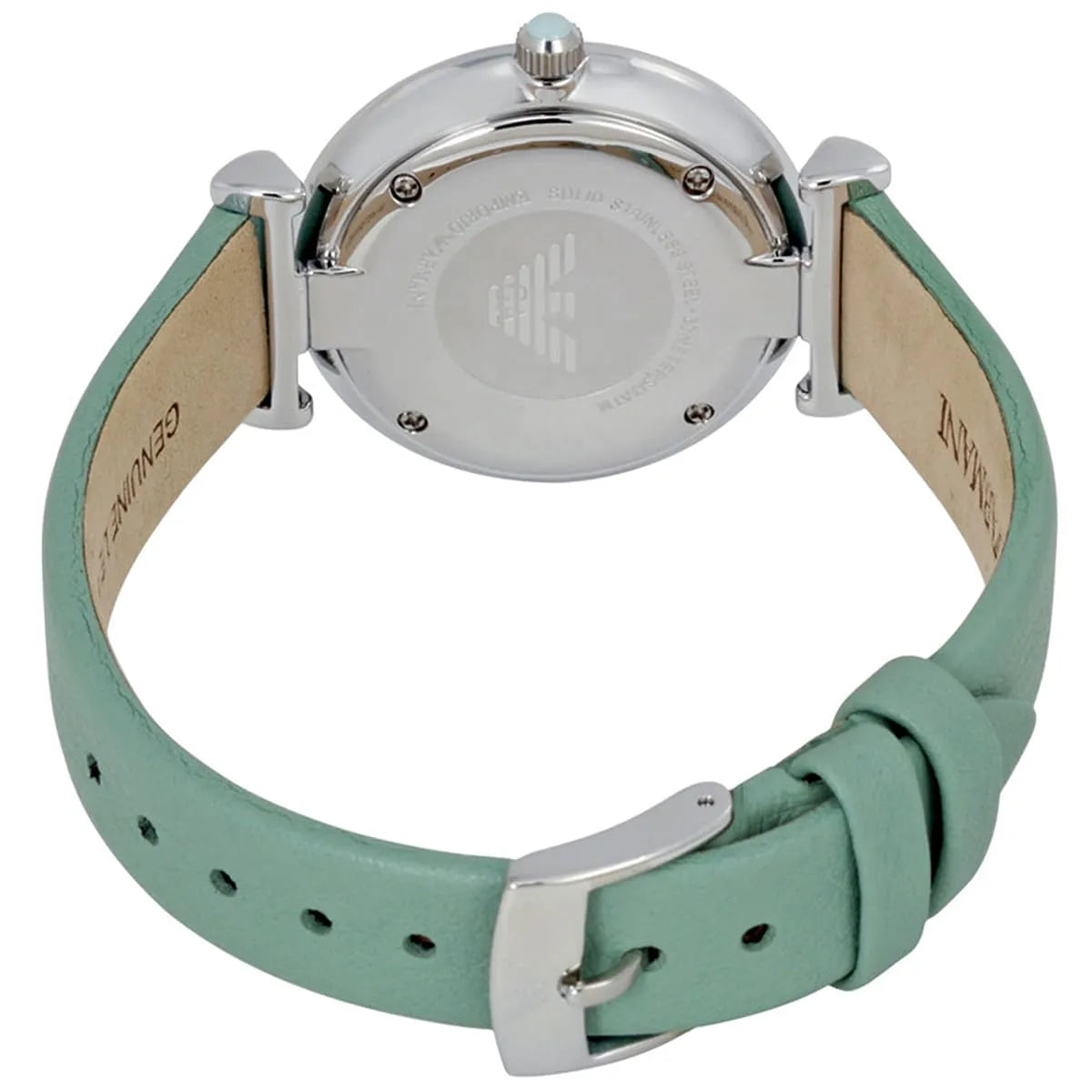Emporio Armani Gianni T Bar Mother Of Pearl Blue Dial Blue Leather Strap Women's Watch - AR1959