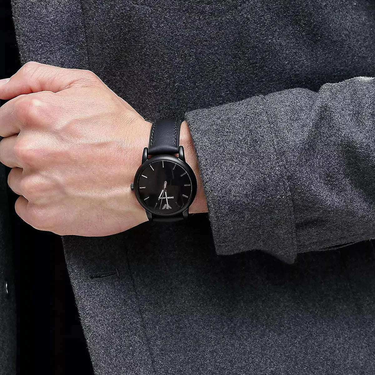 Emporio Armani Luigi Black Dial Black Leather Watch AR1973