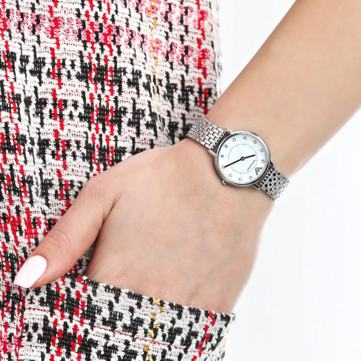 Emporio Armani Kappa Mother of Pearl Dial Silver Mesh Bracelet Women's Watch - AR2511