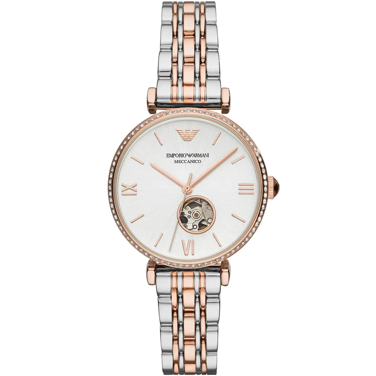 Emporio Armani Gianni T-Bar Open Heart Automatic Two-tone Women's Watch - AR60019