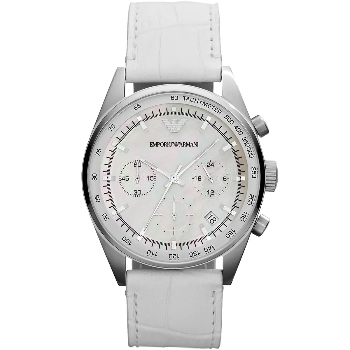 Emporio Armani Chronograph White Leather Watch AR6011
