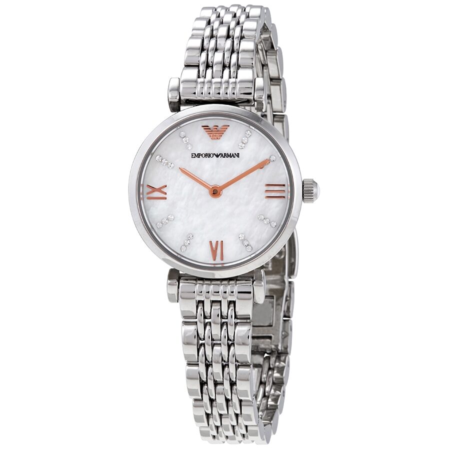 Emporio Armani Gianni T-Bar Quartz Crystal White Mother of Pearl Dial Ladies Watch #AR11204 - Kiwi Watches