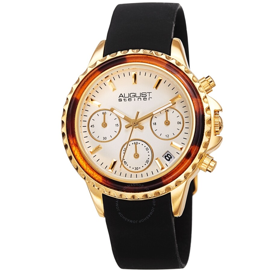 August Steiner Chronograph Quartz White Dial Ladies Watch AS8268BKG - The Watches Men & Co