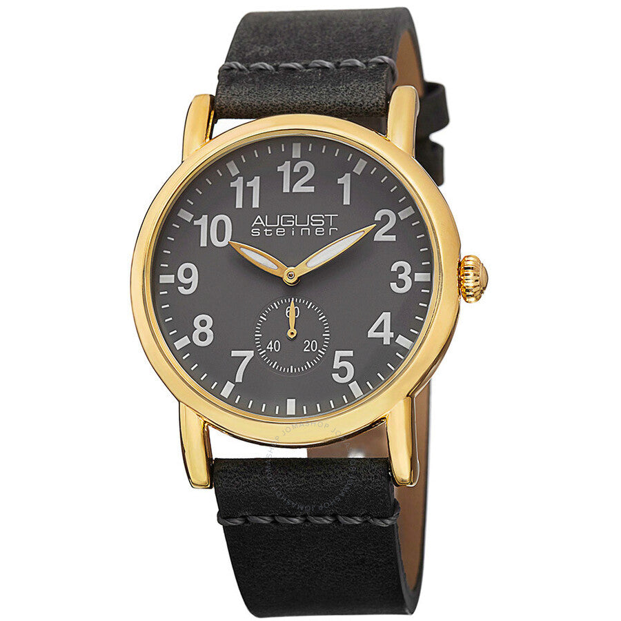 August Steiner Grey Black Leather Ladies Watch AS8110YG - The Watches Men & Co