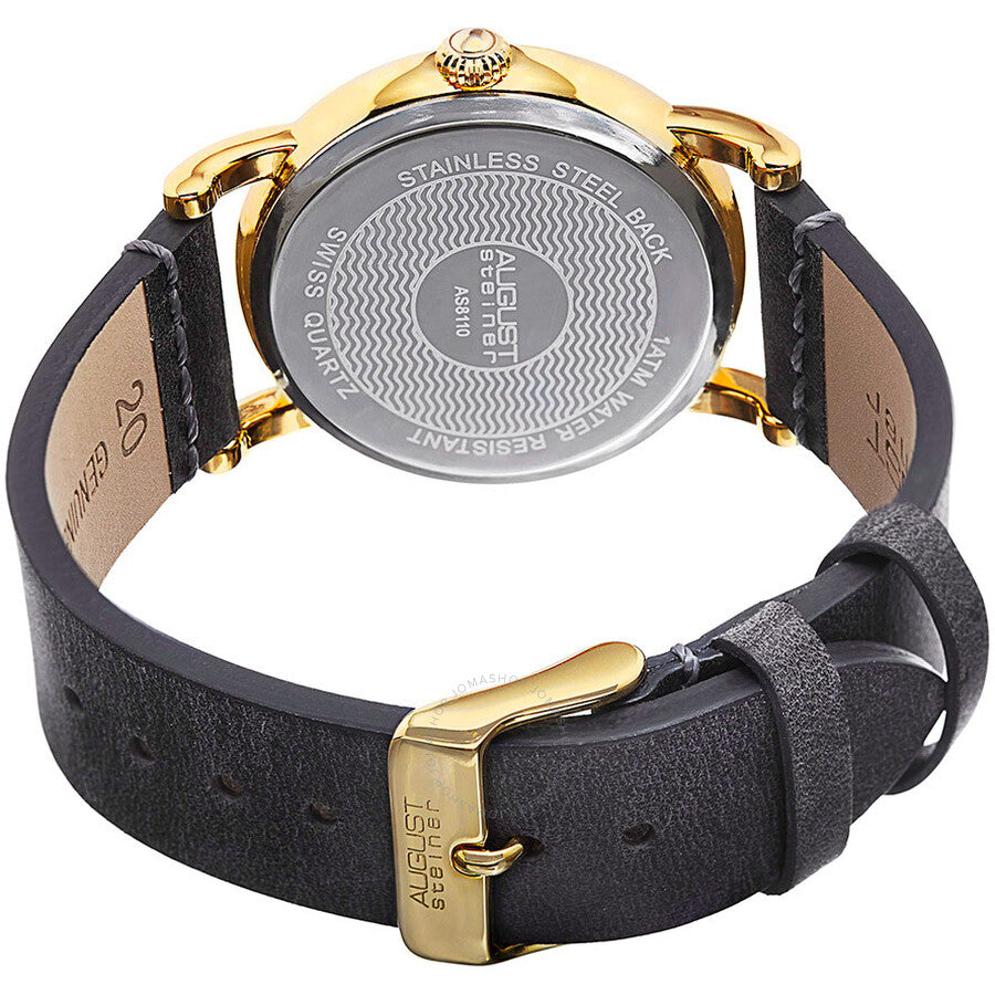 August Steiner Grey Black Leather Ladies Watch AS8110YG - The Watches Men & Co #4