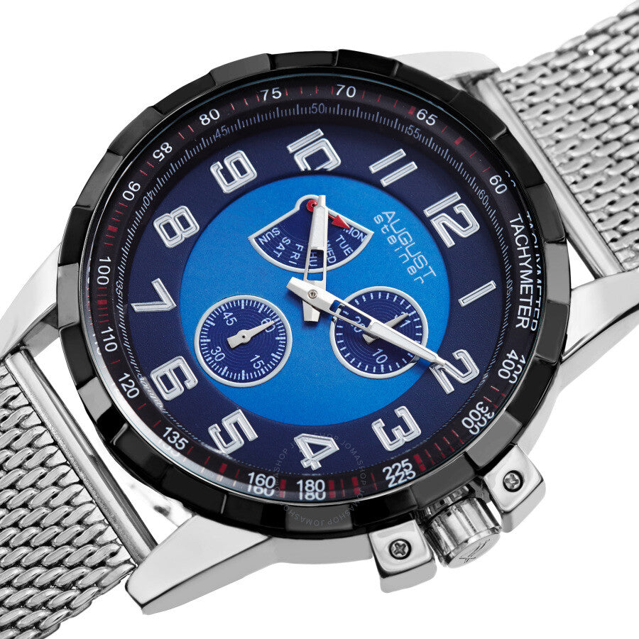 August Steiner Quartz Blue Dial Stainless Steel Mesh Men's Watch AS8202SSBU - The Watches Men & Co #2