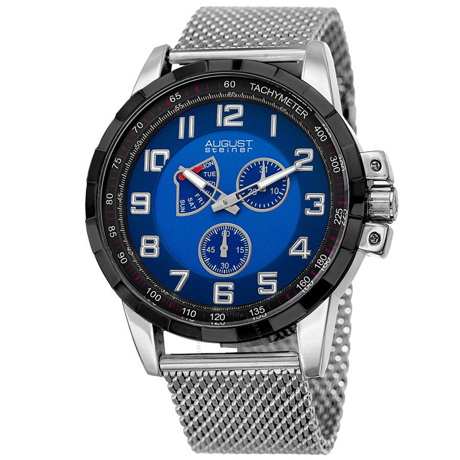 August Steiner Quartz Blue Dial Stainless Steel Mesh Men's Watch AS8202SSBU - The Watches Men & Co