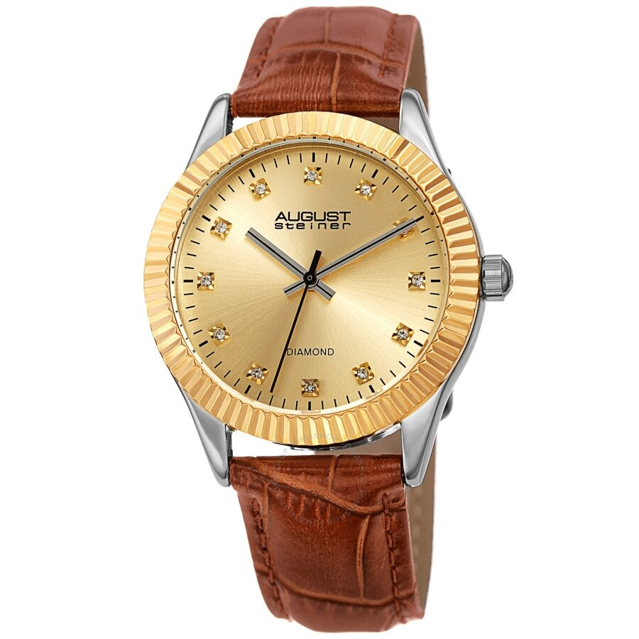 August Steiner Quartz Diamond Gold Dial Ladies Watch AS8277TN - The Watches Men & Co