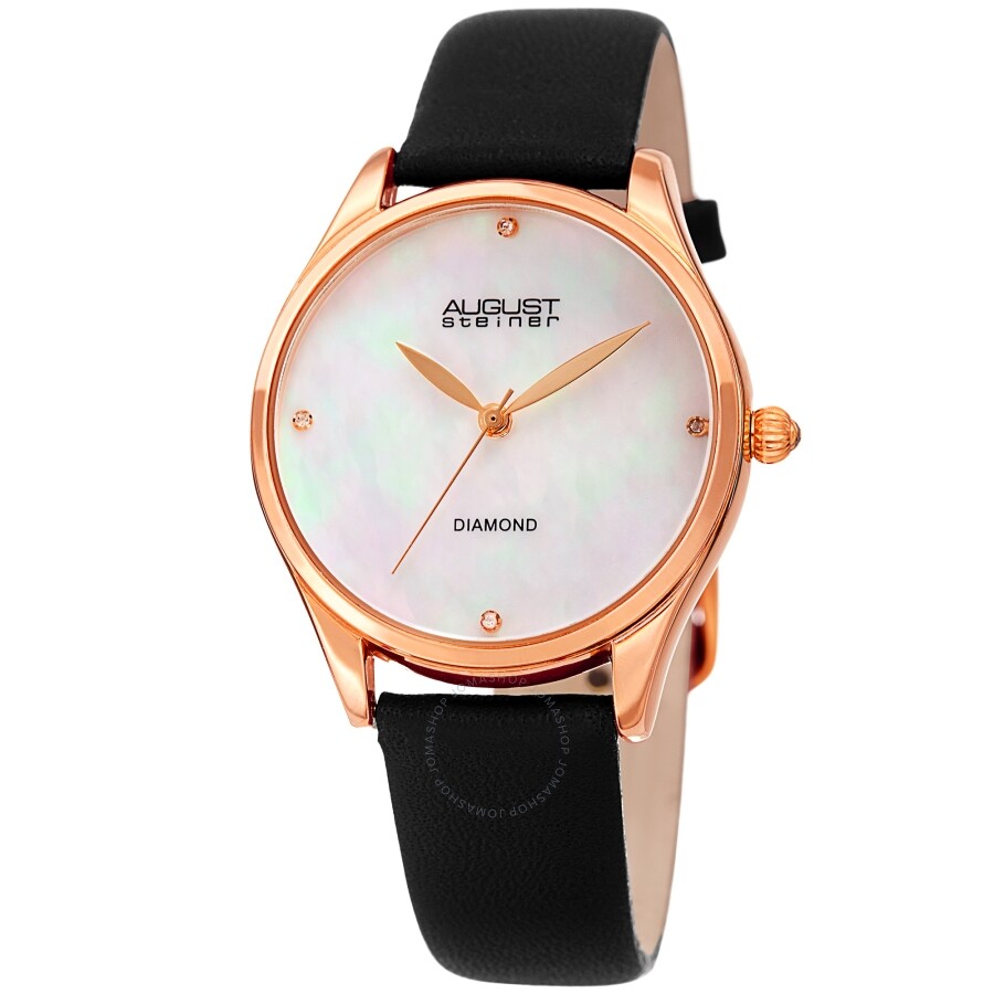 August Steiner Quartz Diamond White Dial Ladies Watch AS8254BK - The Watches Men & Co