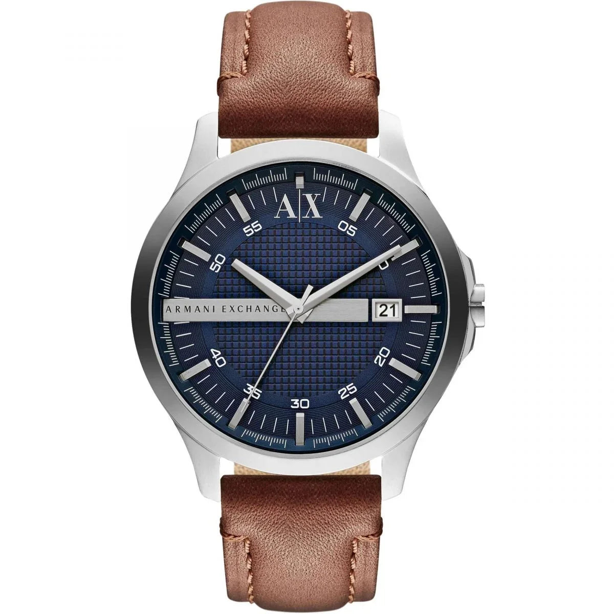 Armani Exchange Navy Dial Brown Leather Date Men's Watch - AX2133