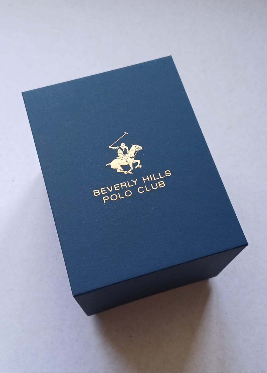 Beverly Hills Polo Club blue packaging box with gold logo branding