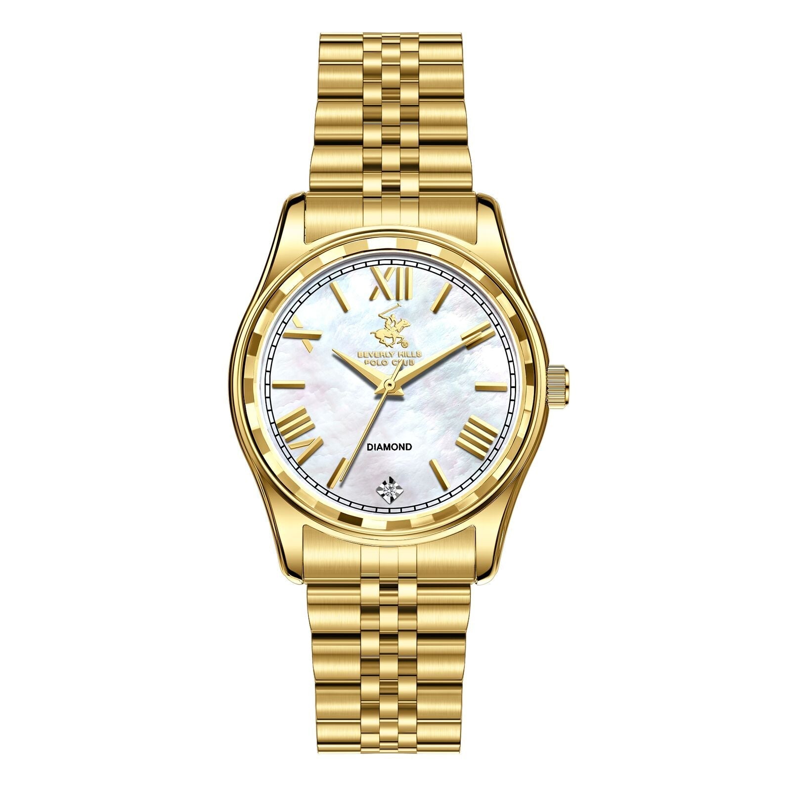 Beverly Hills Polo Club Mother Pearl Genuine Diamond Gold Watch BP3808C.120
