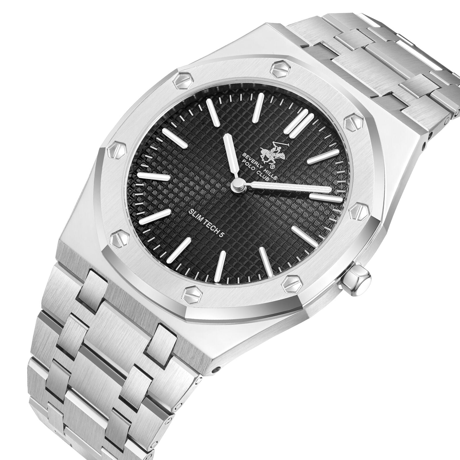 Beverly Hills Polo Club Slim Tech 5 Black Dial Silver Watch - BP3825X.350