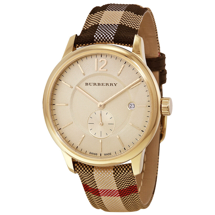 Burberry Honey Dial Honey Check Fabric-Coated Leather Unisex Watch BU10001 - BigDaddy Watches