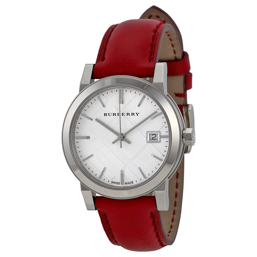 Burberry White Silver Dial Red Leather Ladies Watch BU9129 - BigDaddy Watches