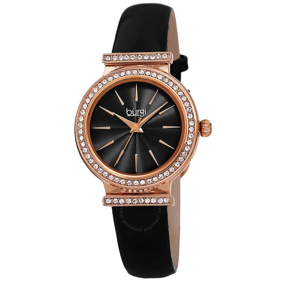 Burgi Black Dial Black Leather Ladies Watch BUR230BK - The Watches Men & Co