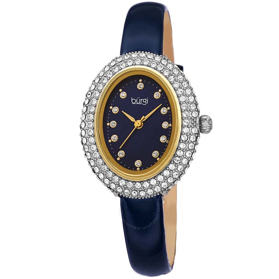 Burgi Crystal Blue Dial Blue leather Ladies Watch BUR234BU - The Watches Men & Co