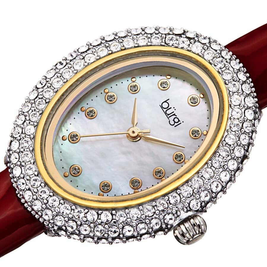Burgi Crystal White Dial Brown Leather Ladies Watch BUR234RD - The Watches Men & Co #2