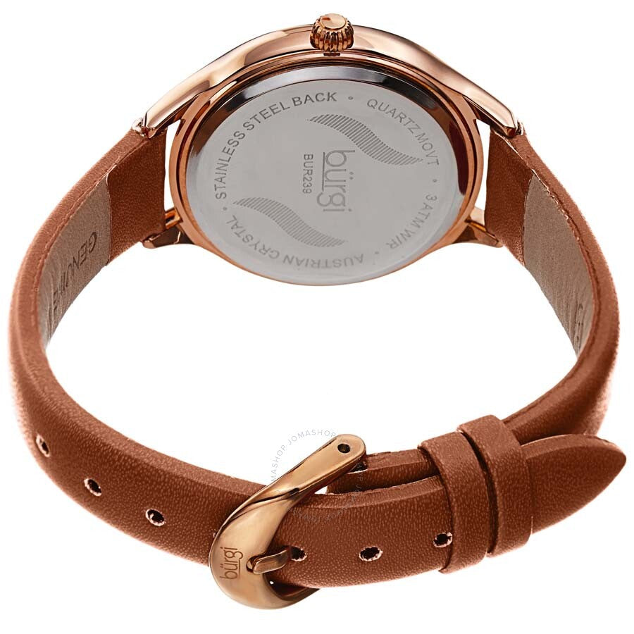 Burgi Crystal White Dial Brown Leather Ladies Watch BUR239BR - The Watches Men & Co #4