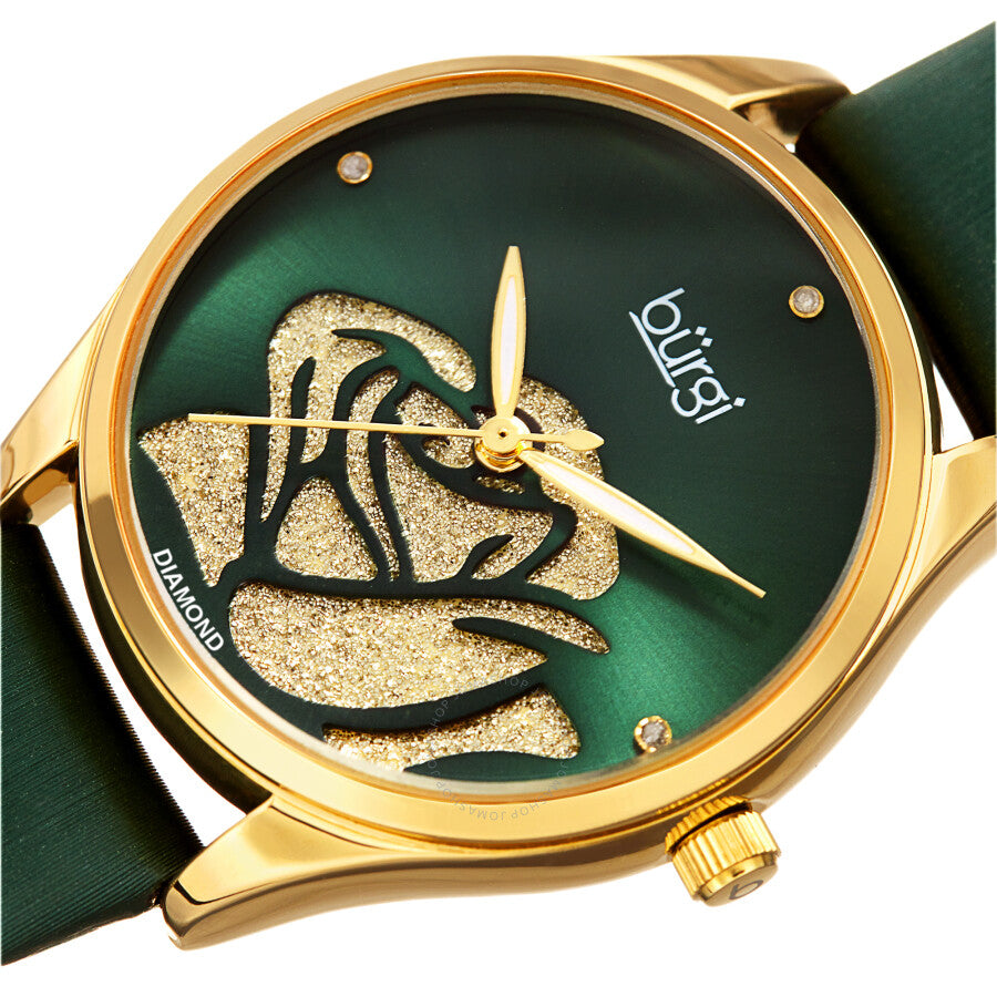Burgi Diamond Accented Flower Quartz Green Dial Ladies Watch BUR189GN - The Watches Men & Co #2