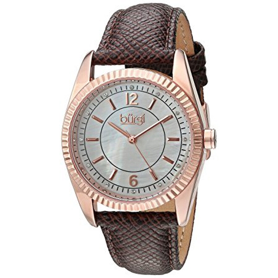 Burgi Mother Of Pearl Dial Ladies Leather Watch BUR167GY - The Watches Men & Co