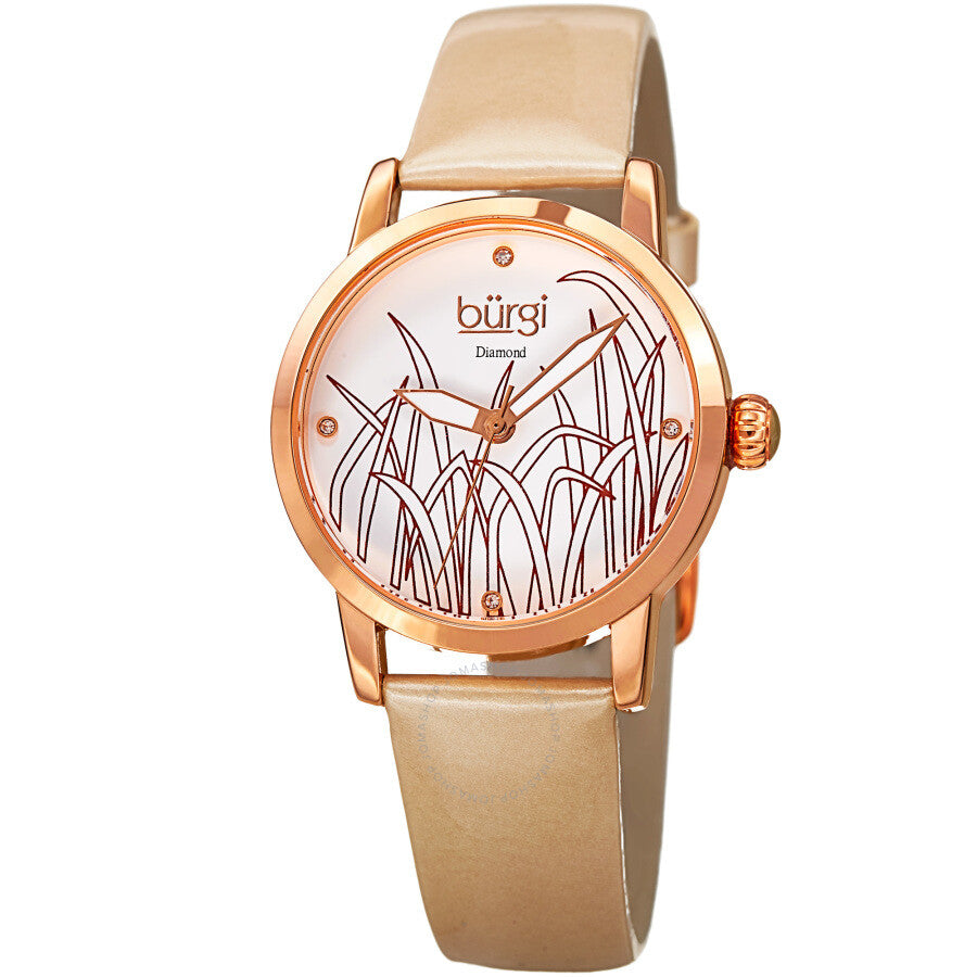 Burgi Pattern Quartz Diamond White Dial Ladies Watch BUR173GLD - The Watches Men & Co