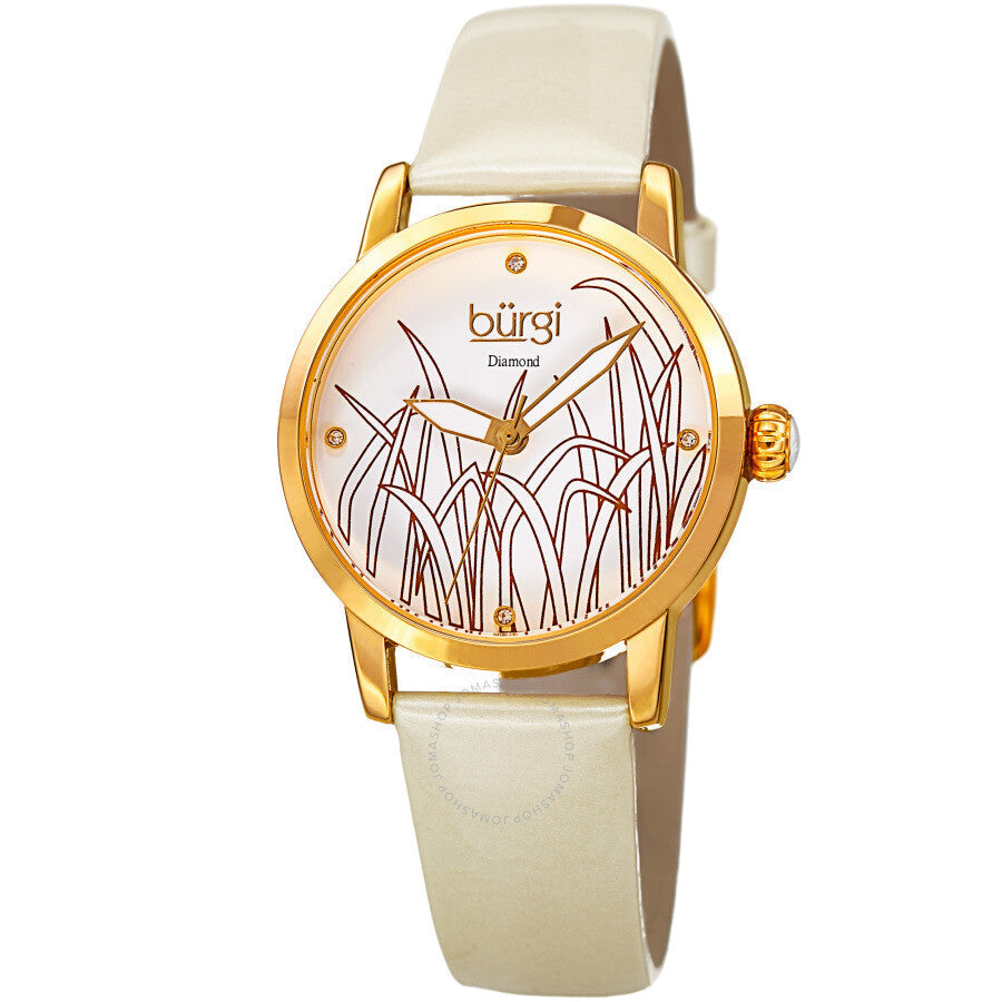 Burgi Pattern Quartz Diamond White Dial Ladies Watch BUR173WT - The Watches Men & Co