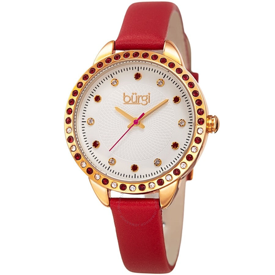 Burgi Quartz Crystal Silver Dial Ladies Watch BUR161RD - The Watches Men & Co