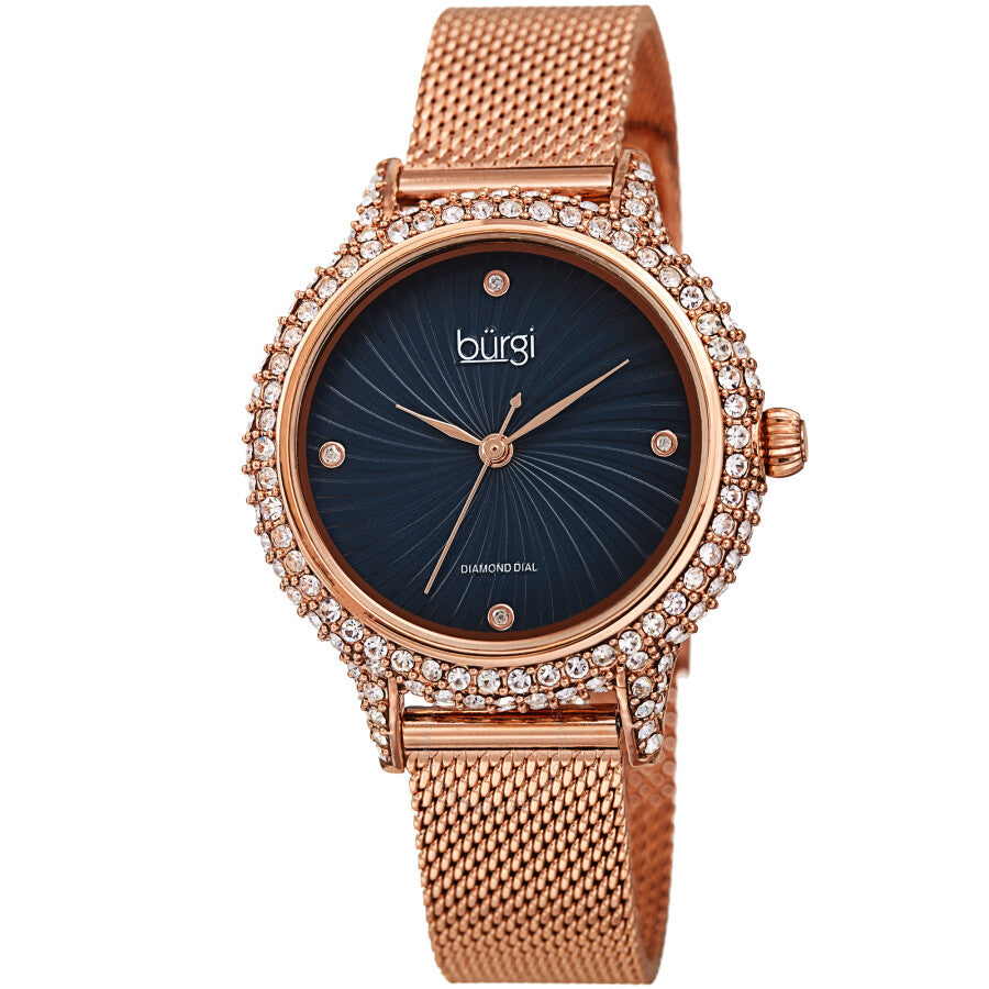 Burgi Quartz Diamond Blue Dial Ladies Watch BUR250RGBU - The Watches Men & Co