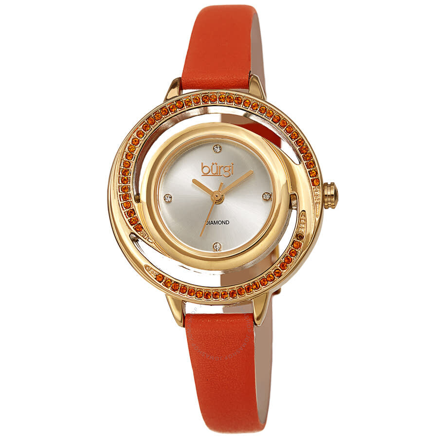Burgi Quartz Diamond Silver Dial Ladies Watch BUR261OR - The Watches Men & Co