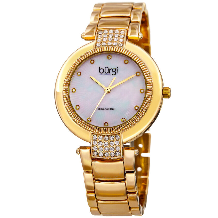 Burgi Quartz Diamond White Mother of Pearl Dial Ladies Watch BUR181YG - The Watches Men & Co