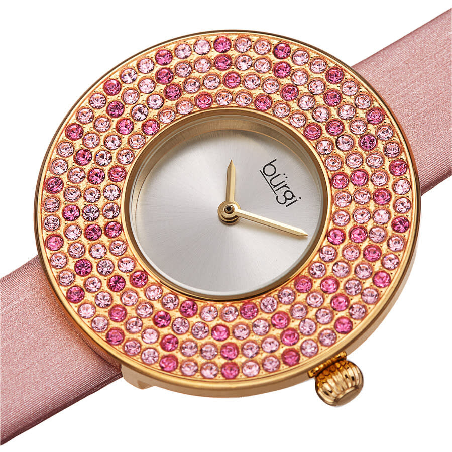 Burgi Quartz Silver Dial Pink Satin Ladies Watch BUR270PK - The Watches Men & Co #2