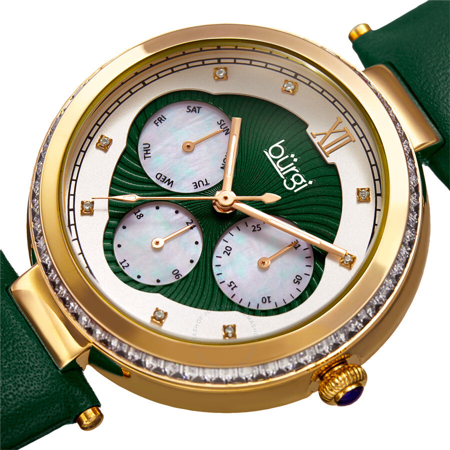 Burgi Quartz White Dial Green Leather Ladies Watch BUR182GN - The Watches Men & Co #2