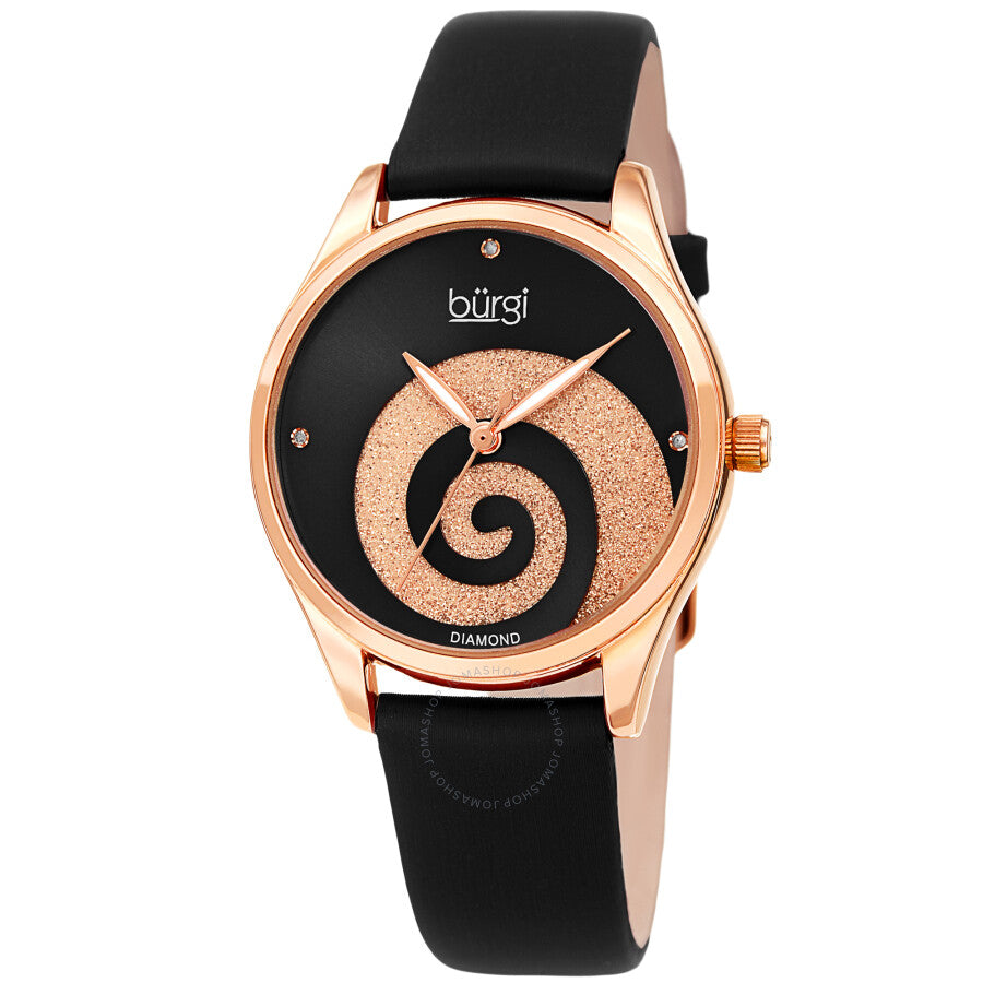 Burgi Swirl Quartz Diamond Black Dial Ladies Watch BUR201RGBK - The Watches Men & Co