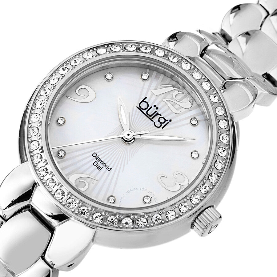 Burgi White Mother of Pearl Dial Stainless Steel Bracelet Ladies Watch BUR084SS - The Watches Men & Co #2