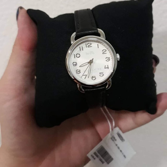 Coach Delancey White Dial Black Leather Strap Ladies Watch 14502247