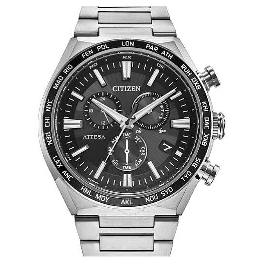 Citizen Attesa Perpetual Alarm World Time Chronograph Black Dial Men's Watch CB5966-69E - Dawson Watches